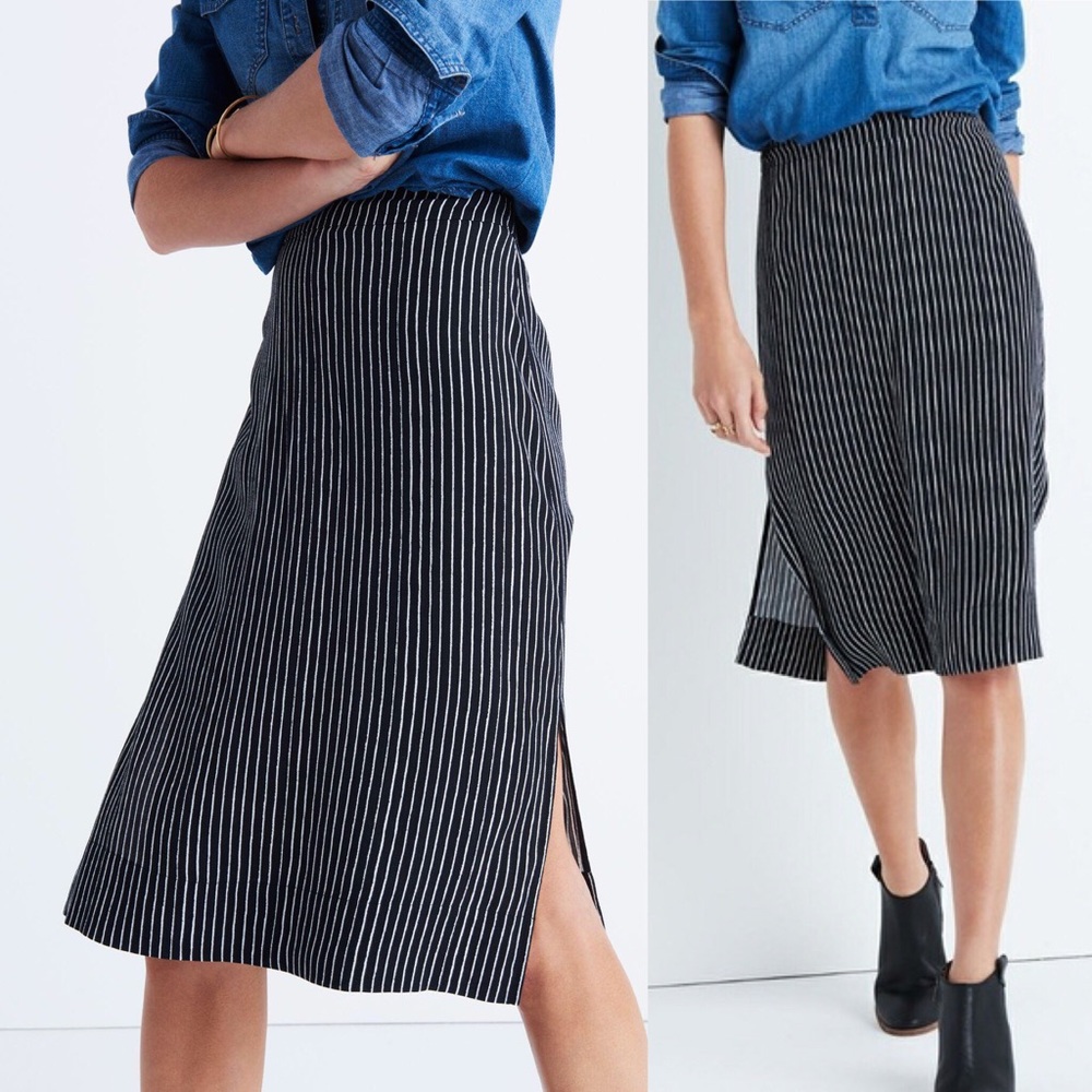Madewell Striped Side Slit Midi Skirt, 00